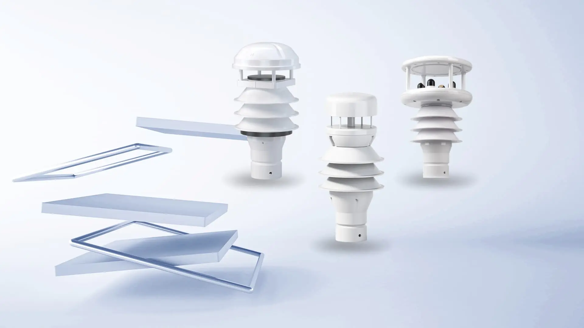 A lineup of 3 all-in-one compact weather stations with solar panel support for environmental monitoring
